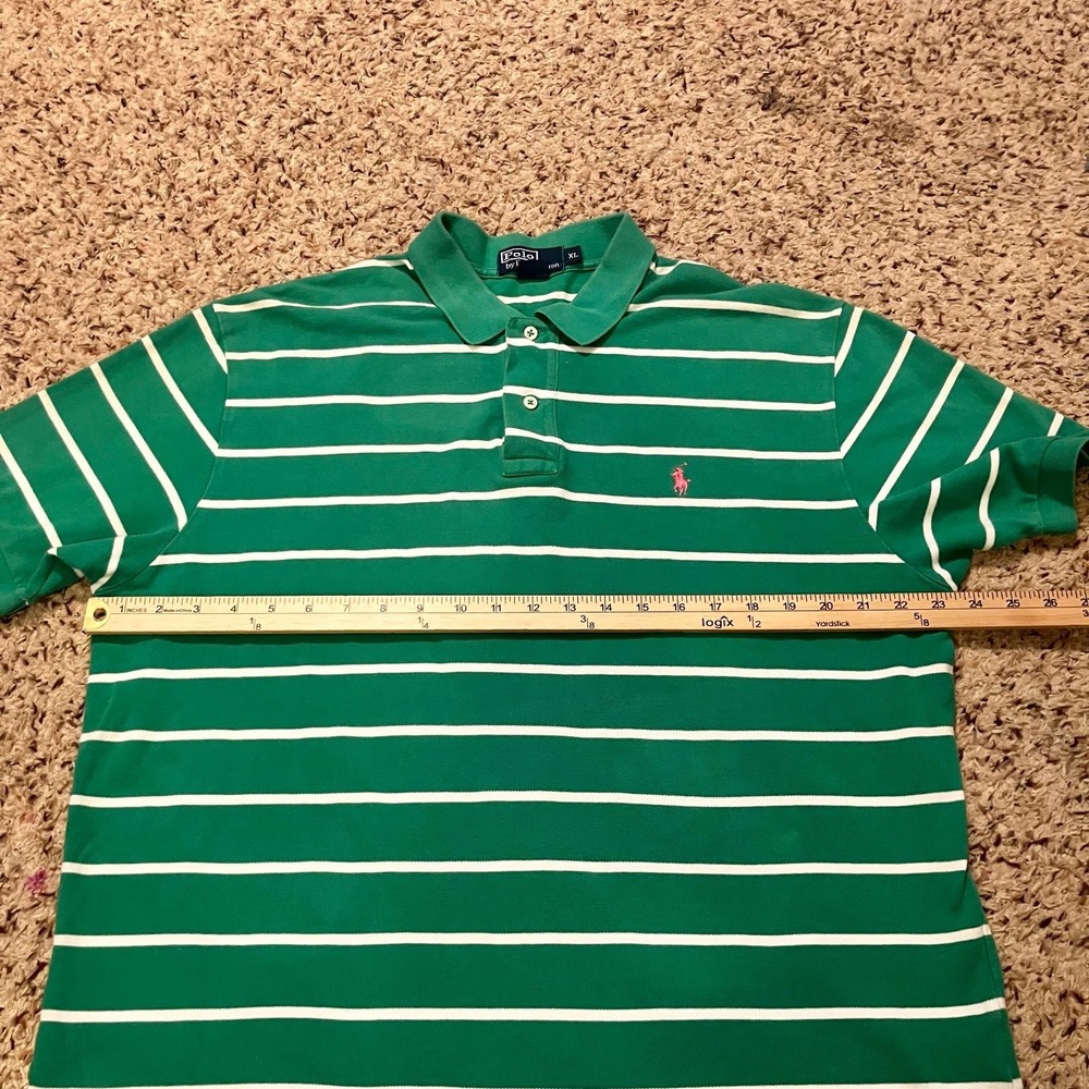 Vintage‎ Polo Ralph Lauren Polo Shirt Mens XL Green White Stripe Classic Cotton - Picture 7 of 9